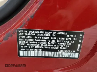 2015 Volkswagen Passat SEL Premium with VIN 1VWCT7A33FC123141, listed as a Copart auction lot 53284595 with 87,450 mi miles and Salvage title. Bid and sale history available at DreamBid. Image 14.