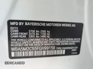 2015 BMW 5 Series 535i Gran Turismo with VIN WBA5M2C55FGH99156, listed as a Copart auction lot 88298775 with 154,050 mi miles and Salvage title. Bid and sale history available at DreamBid. Image 13.