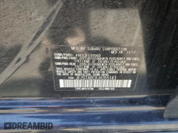 2018 Subaru Crosstrek Premium z VIN JF2GTABC8JH265143, wystawiony jako Copart lot #54301475 z przebiegiem 88 543 mil mil oraz Szkoda całkowita • Salvage title. Historia ofert i sprzedaży dostępna na DreamBid. Obrazek 13.