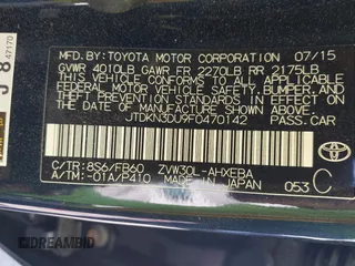 2015 Toyota Prius Four with VIN JTDKN3DU9F0470142, listed as a IAAI auction lot 41965341 with 51,807 mi miles. Bid and sale history available at carsss.com. Image 9.