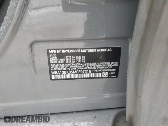 2021 BMW 5 Series M550i xDrive z VIN WBA13BK05MCF97316, wystawiony jako Copart lot #63713144 z przebiegiem Nie podano mil oraz Szkoda całkowita • Salvage title. Historia ofert i sprzedaży dostępna na DreamBid. Obrazek 13.