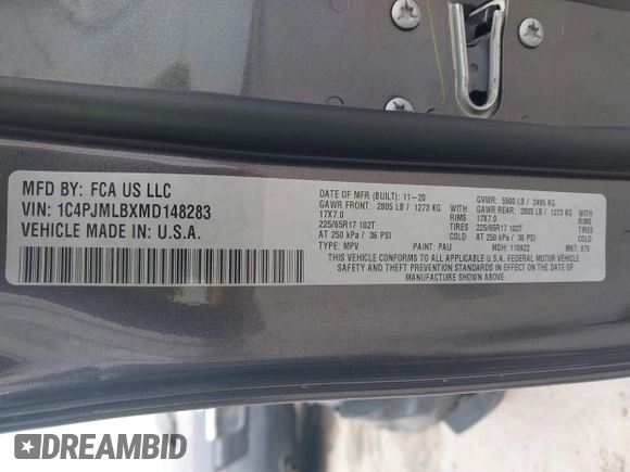 2021 Jeep Cherokee Altitude с VIN 1C4PJMLBXMD148283, выставлен на аукционе IAAI как лот 41956141 с пробегом 49 115 миль миль и . История ставок и продаж доступна на DreamBid. Изображение 9.