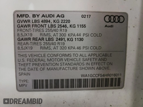 2017 Audi Q3 Prestige with VIN WA1GCCFS4HR016011, listed as a Copart auction lot 50697853 with 84,320 mi miles. Bid and sale history available at carsss.com. Image 13.