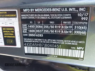 2018 Mercedes-Benz GLE 350 with VIN 4JGDA5HB7JB040451, listed as a IAAI auction lot 41575049 with 85,306 mi miles and . Bid and sale history available at DreamBid. Image 9.