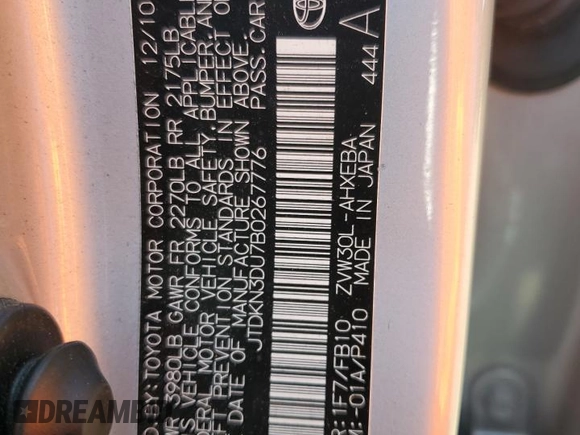2011 Toyota Prius I with VIN JTDKN3DU7B0267776, listed as a Copart auction lot 55751515 with 185,131 mi miles and Salvage Title. Bid and sale history available at DreamBid. Image 13.
