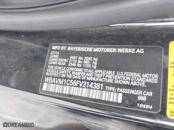 2015 BMW X1 sDrive28i with VIN WBAVM1C56FV314381, listed as a IAAI auction lot 41961245 with 68,182 mi miles. Bid and sale history available at carsss.com. Image 9.