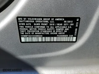 2012 Volkswagen Passat SE with VIN 1VWBP7A31CC095240, listed as a Copart auction lot 50832545 with 116,154 mi miles and Clean Title. Bid and sale history available at carsss.com. Image 12.