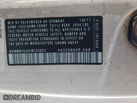 2012 Volkswagen Golf TDI с VIN WVWMM7AJXCW143853, выставлен на аукционе Copart как лот 83233494 с пробегом 173 600 миль миль и Списание • Salvage title. История ставок и продаж доступна на DreamBid. Изображение 12.