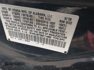 2008 Honda Odyssey EX-L with VIN 5FNRL38758B114588, listed as a IAAI auction lot 42101377 with 306,345 mi miles and . Bid and sale history available at DreamBid. Image 9.