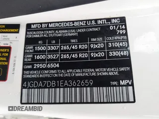 2014 Mercedes-Benz M 550 with VIN 4JGDA7DB1EA362659, listed as a IAAI auction lot 41704573 with 163,341 mi miles and . Bid and sale history available at carsss.com. Image 9.