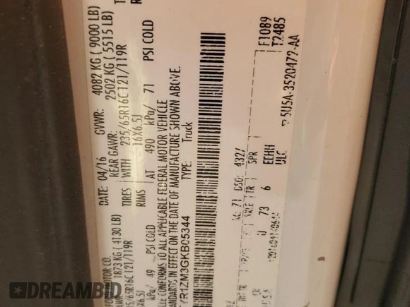 2016 Ford Transit Cargo with VIN 1FTYR1ZM3GKB05344, listed as a Copart auction lot 88753385 with 178,476 mi miles and Salvage Title. Bid and sale history available at carsss.com. Image 15.