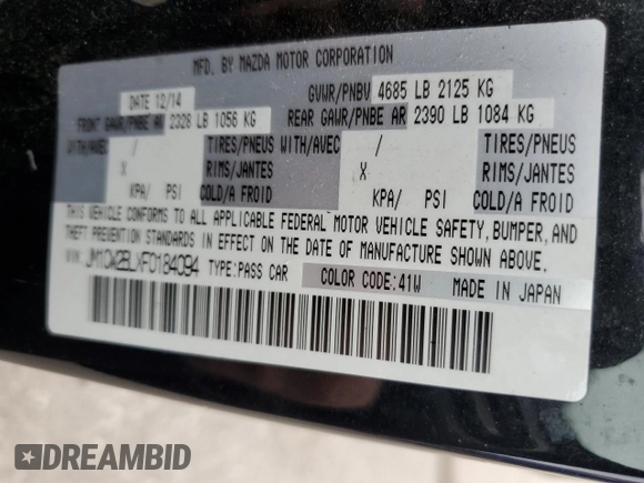 2015 Mazda 5 Sport with VIN JM1CW2BLXF0184094, listed as a Copart auction lot 56618405 with 98,757 mi miles and Salvage title. Bid and sale history available at DreamBid. Image 12.