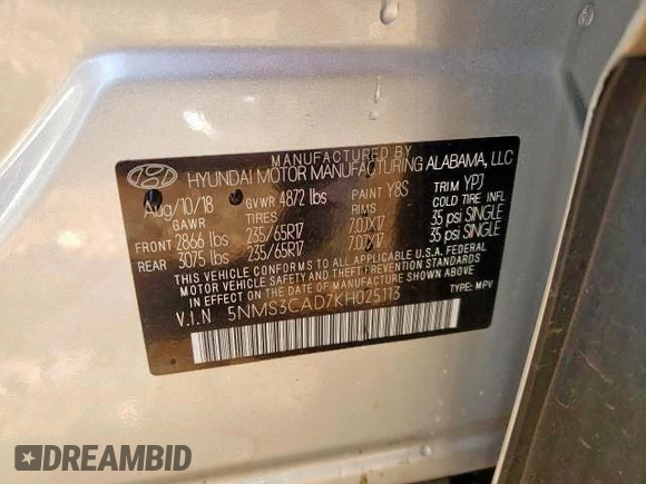 2019 Hyundai Santa Fe SEL with VIN 5NMS3CAD7KH025113, listed as a Copart auction lot 65915102 with 24,584 mi miles. Bid and sale history available at carsss.com. Image 10.