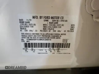 2021 Ford Explorer Limited с VIN 1FMSK8FH3MGC26914, выставлен на аукционе Copart как лот 63374975 с пробегом 22 427 миль миль и Списание • Salvage title. История ставок и продаж доступна на DreamBid. Изображение 13.
