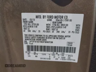 2013 Ford F-150 XL z VIN 1FTFX1ET8DFB90728, wystawiony jako IAAI lot #42474399 z przebiegiem 175 385 mil mil oraz . Historia ofert i sprzedaży dostępna na DreamBid. Obrazek 9.