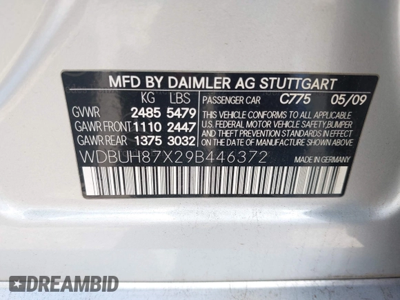 2009 Mercedes-Benz E 350 with VIN WDBUH87X29B446372, listed as a IAAI auction lot 42018173 with 276,831 mi miles and . Bid and sale history available at DreamBid. Image 9.