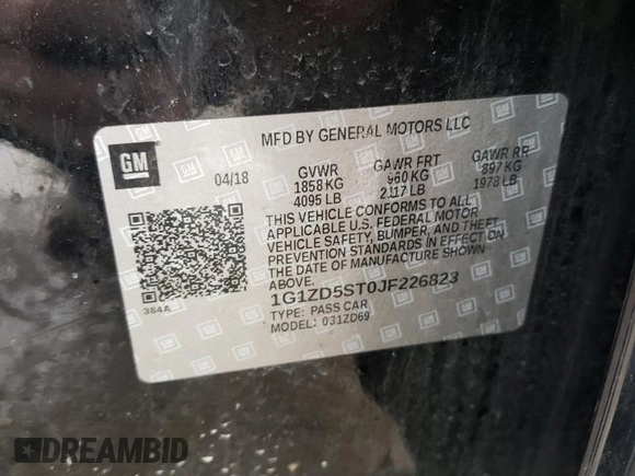 2018 Chevrolet Malibu LT with VIN 1G1ZD5ST0JF226823, listed as a Copart auction lot 47091625 with 159,529 mi miles and Salvage Title. Bid and sale history available at DreamBid. Image 12.