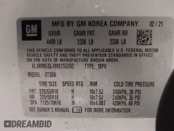 2021 Buick Encore GX Select с VIN KL4MMESL4MB155293, выставлен на аукционе IAAI как лот 41681743 с пробегом 38 358 миль миль и . История ставок и продаж доступна на DreamBid. Изображение 9.