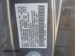 2010 Honda Accord Crosstour EX with VIN 5J6TF1H35AL012235, listed as a Copart auction lot 86903904 with 76,654 mi miles and Salvage Title. Bid and sale history available at carsss.com. Image 12.