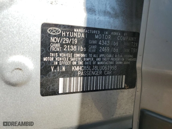 2020 Hyundai Ioniq Electric Limited with VIN KMHC85LJ8LU061998, listed as a Copart auction lot 67935414 with 39,404 mi miles and Salvage Title. Bid and sale history available at carsss.com. Image 13.
