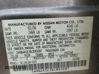 2006 Nissan Maxima SL with VIN 1N4BA41E36C845087, listed as a Copart auction lot 61875455 with 61,872 mi miles and Salvage title. Bid and sale history available at DreamBid. Image 12.