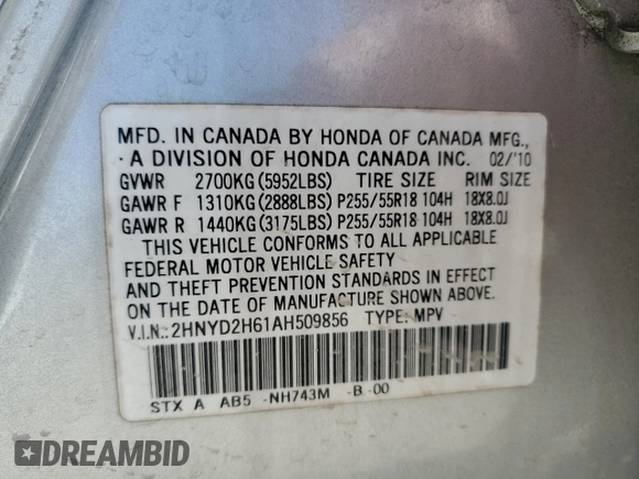 2010 Acura MDX Technology Pkg with VIN 2HNYD2H61AH509856, listed as a Copart auction lot 50642905 with 150,534 mi miles and Salvage Title. Bid and sale history available at carsss.com. Image 13.