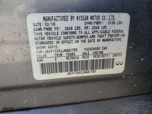 2018 Infiniti Q50 RED SPORT 400 with VIN JN1FV7AR2JM481755, listed as a Copart auction lot 88328505 with 0 mi miles and Salvage Title. Bid and sale history available at carsss.com. Image 13.