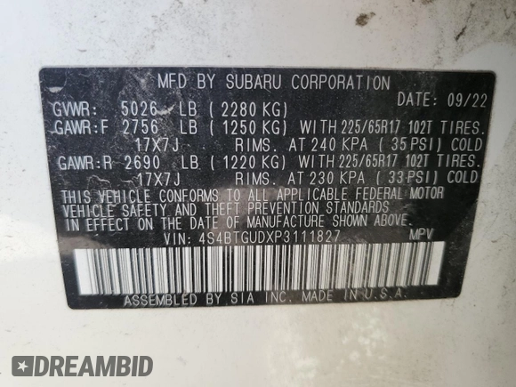 2023 Subaru Outback Wilderness with VIN 4S4BTGUDXP3111827, listed as a Copart auction lot 48702075 with 52,628 mi miles and Salvage title. Bid and sale history available at DreamBid. Image 13.
