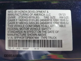 2023 Honda Ridgeline RTL-E с VIN 5FPYK3F73PB047464, выставлен на аукционе IAAI как лот 42322794 с пробегом 24 281 миль миль и . История ставок и продаж доступна на DreamBid. Изображение 9.