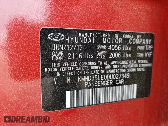 2013 Hyundai Elantra GT with VIN KMHD35LE0DU027349, listed as a Copart auction lot 58259844 with 169,161 mi miles and Salvage Title. Bid and sale history available at carsss.com. Image 12.