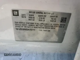 2016 Chevrolet Sonic LT z VIN 1G1JC6SHXG4175711, wystawiony jako Copart lot #55358605 z przebiegiem 59 422 mil mil oraz Szkoda całkowita • Salvage title. Historia ofert i sprzedaży dostępna na DreamBid. Obrazek 12.