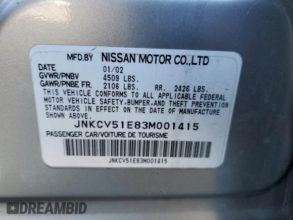 2003 Infiniti G35 w/Leather with VIN JNKCV51E83M001415, listed as a Copart auction lot 74638014 with 208,921 mi miles and Salvage Title. Bid and sale history available at DreamBid. Image 12.