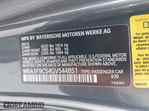 2016 BMW 2 Series 228i with VIN WBA1F9C54GV544851, listed as a IAAI auction lot 42185358 with 100,951 mi miles and . Bid and sale history available at DreamBid. Image 9.