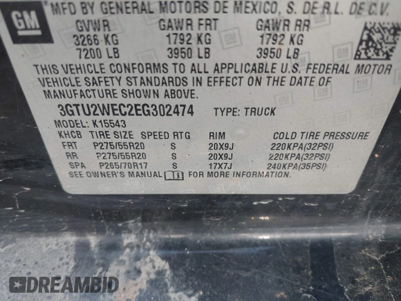 2014 GMC Sierra 1500 Denali z VIN 3GTU2WEC2EG302474, wystawiony jako IAAI lot #41881222 z przebiegiem 197 221 mil mil oraz . Historia ofert i sprzedaży dostępna na DreamBid. Obrazek 9.