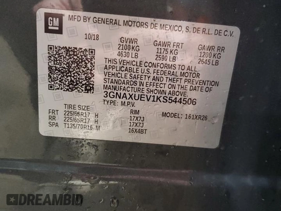 2019 Chevrolet Equinox LT with VIN 3GNAXUEV1KS544506, listed as a Copart auction lot 49142305 with 97,468 mi miles and Salvage Title. Bid and sale history available at carsss.com. Image 13.