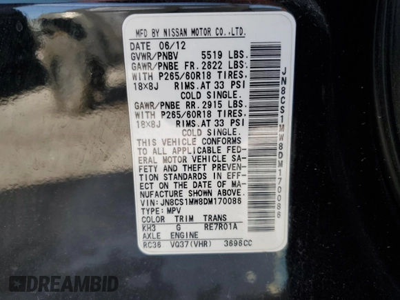 2013 Infiniti FX with VIN JN8CS1MW8DM170086, listed as a Copart auction lot 49958785 with 102,737 mi miles and Salvage Title. Bid and sale history available at carsss.com. Image 15.
