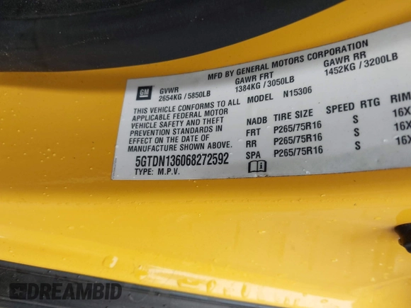 2006 Hummer H3 with VIN 5GTDN136068272592, listed as a IAAI auction lot 42183257 with 160,449 mi miles and . Bid and sale history available at DreamBid. Image 9.