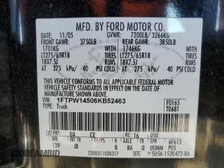 2006 Ford F-150 XLT with VIN 1FTPW14506KB52463, listed as a Copart auction lot 88533365 with 214,060 mi miles and Clean Title. Bid and sale history available at carsss.com. Image 12.