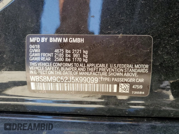 2018 BMW M3 с VIN WBS8M9C52J5K99099, выставлен на аукционе Copart как лот 55144795 с пробегом 77 171 миль миль и Списание • Salvage title. История ставок и продаж доступна на DreamBid. Изображение 12.