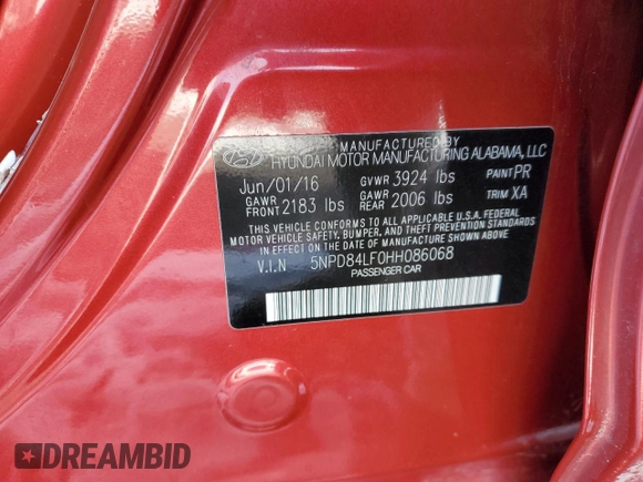 2017 Hyundai Elantra SE with VIN 5NPD84LF0HH086068, listed as a Copart auction lot 45936955 with 182,358 mi miles and Salvage Title. Bid and sale history available at DreamBid. Image 12.