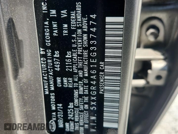 2014 Kia Optima SXL Turbo with VIN 5XXGR4A61EG337474, listed as a Copart auction lot 62962405 with 139,461 mi miles and Salvage title. Bid and sale history available at DreamBid. Image 12.