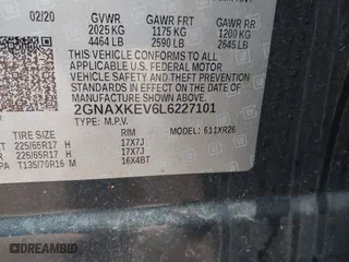 2020 Chevrolet Equinox LT with VIN 2GNAXKEV6L6227101, listed as a IAAI auction lot 41589615 with 111,879 mi miles. Bid and sale history available at carsss.com. Image 9.