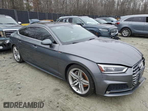 2018 Audi A5 Sportback Premium Plus with VIN WAUENCF53JA005570, listed as a Copart auction lot 45690585 with 104,364 mi miles and Salvage Title. Bid and sale history available at carsss.com. Image 4.