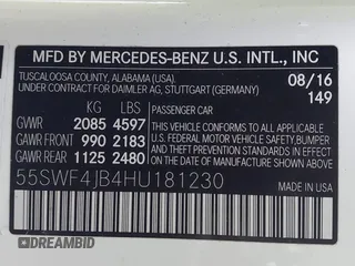 2017 Mercedes-Benz C 300 with VIN 55SWF4JB4HU181230, listed as a IAAI auction lot 41607925 with 70,316 mi miles and . Bid and sale history available at DreamBid. Image 9.