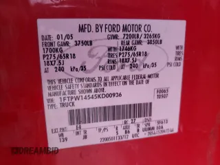 2005 Ford F-150 XLT with VIN 1FTPW14545KD00936, listed as a Copart auction lot 48127085 with 239,043 mi miles and Salvage Title. Bid and sale history available at carsss.com. Image 14.