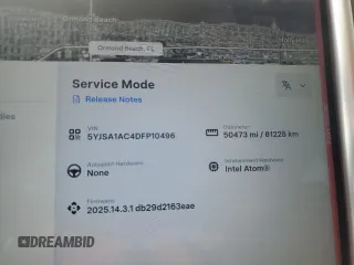 2013 Tesla Model S z VIN 5YJSA1AC4DFP10496, wystawiony jako Copart lot #63801355 z przebiegiem 50 473 mil mil oraz Czysty tytuł • Clean title. Historia ofert i sprzedaży dostępna na DreamBid. Obrazek 9.