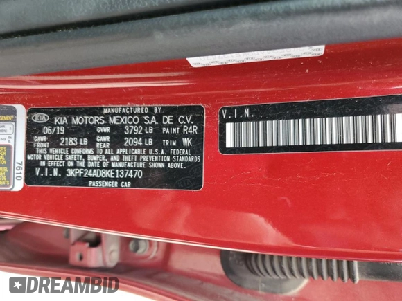 2019 Kia Forte LXS with VIN 3KPF24AD8KE137470, listed as a Copart auction lot 50897035 with 79,351 mi miles and Clean title. Bid and sale history available at DreamBid. Image 12.