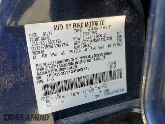2016 Ford F-350 Platinum with VIN 1FT8W3BT1GEB83755, listed as a Copart auction lot 52228235 with Not Provided miles and Salvage Title. Bid and sale history available at DreamBid. Image 14.