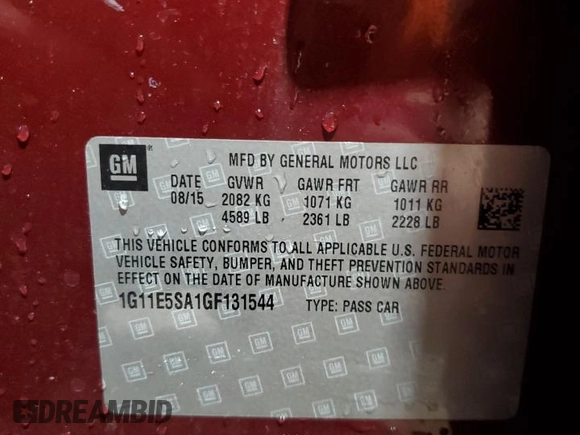 2016 Chevrolet Malibu Limited LTZ with VIN 1G11E5SA1GF131544, listed as a Copart auction lot 52761685 with 203,882 mi miles and Salvage Title. Bid and sale history available at carsss.com. Image 12.
