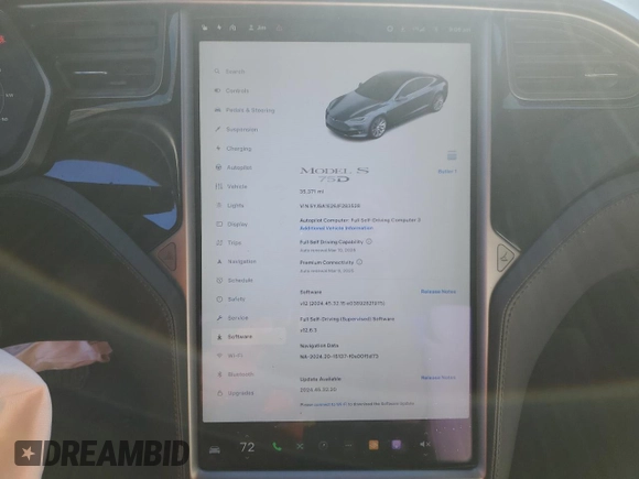 2018 Tesla Model S 75D with VIN 5YJSA1E26JF283528, listed as a Copart auction lot 46980685 with 35,371 mi miles and Salvage Title. Bid and sale history available at DreamBid. Image 9.